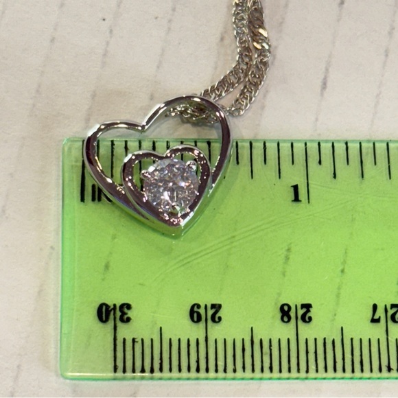 NEW Silver-Tone Double Heart Pendant Necklace – Sparkling CZ Accent - Picture 13 of 15